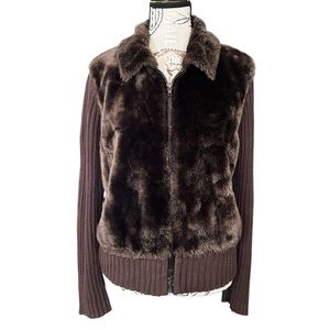 Tiara Y2K Vintage Faux Fur Ribbed Sweater Jacket junior size large